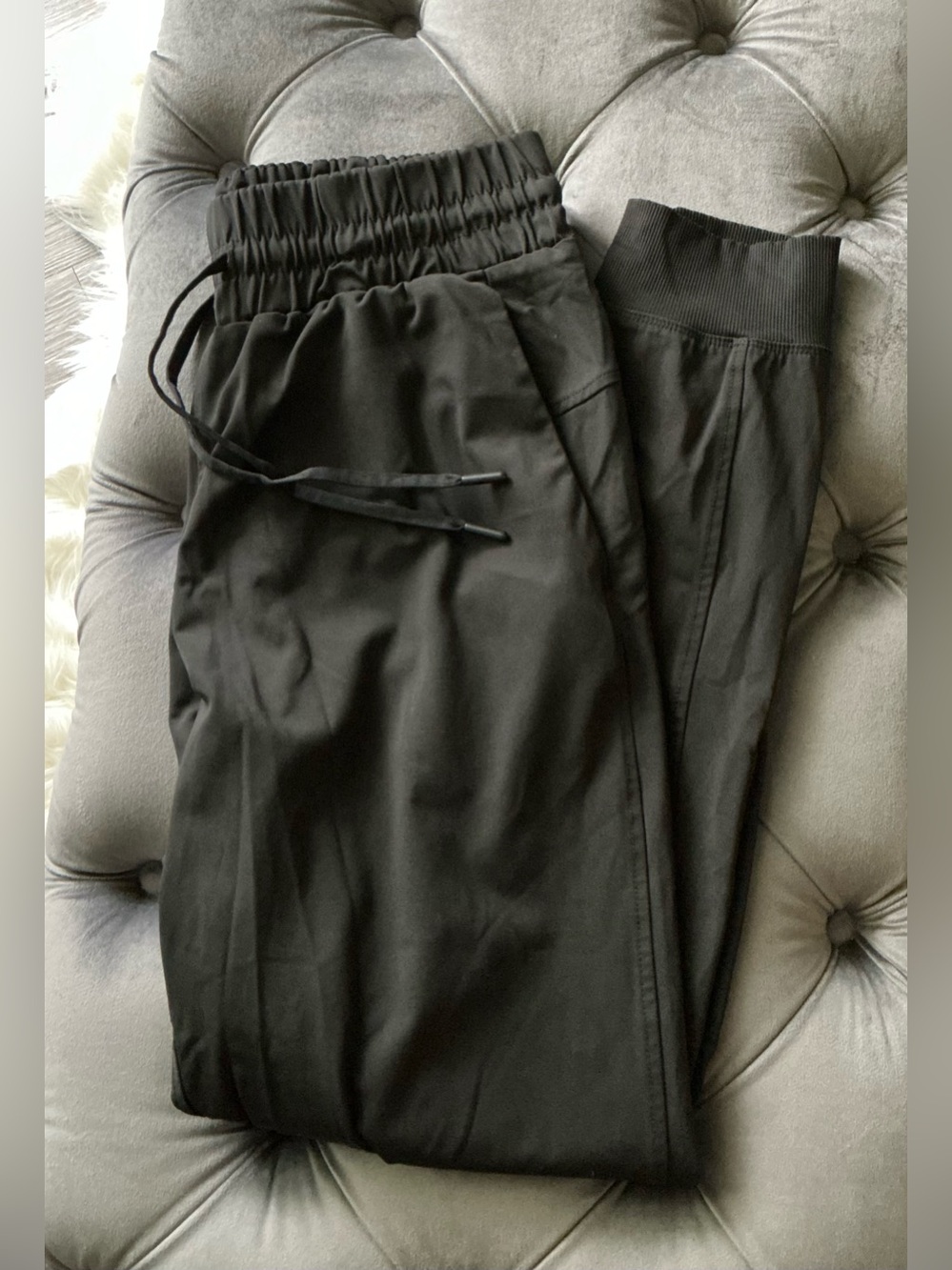 Women’s Black High-Waist Elastic Jogger Pants with Drawstring